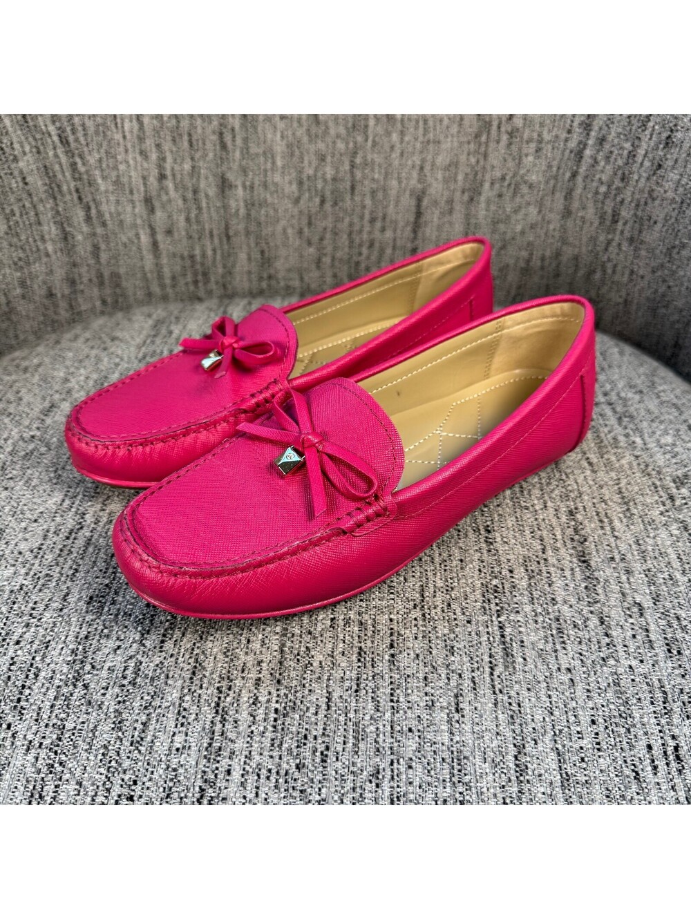 Michael Kors Womens 6.5 Pink Leather Bow Moccasin Loafers Driving Flats